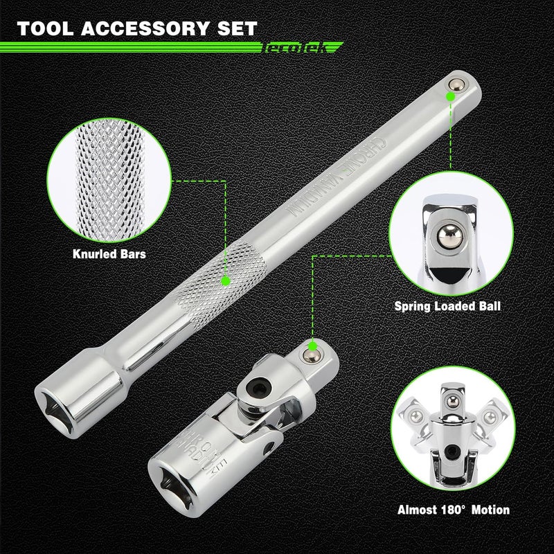 TecoTek 11-Piece Spark Plug Socket Set with 3/8" Drive Ratchet Handle, Spark Plug Gapper, Universal Joint and Extension Bar, 5/8", 3/4", 13/16", 14mm, 18mm, CR-V Sockets with Rubber Retaining Rings - Image 4